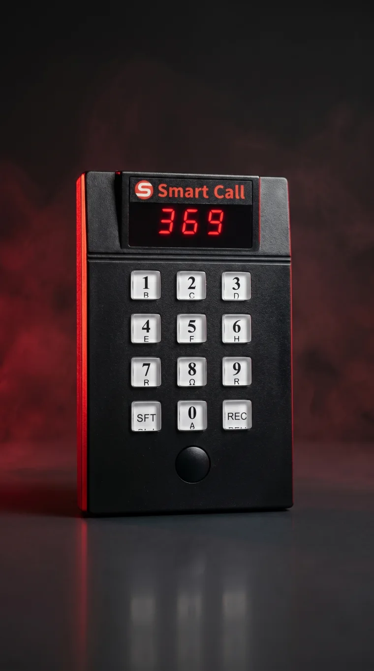 Smart Call wireless ANDON button and keypad — one press opens a call, replacing the pull cord